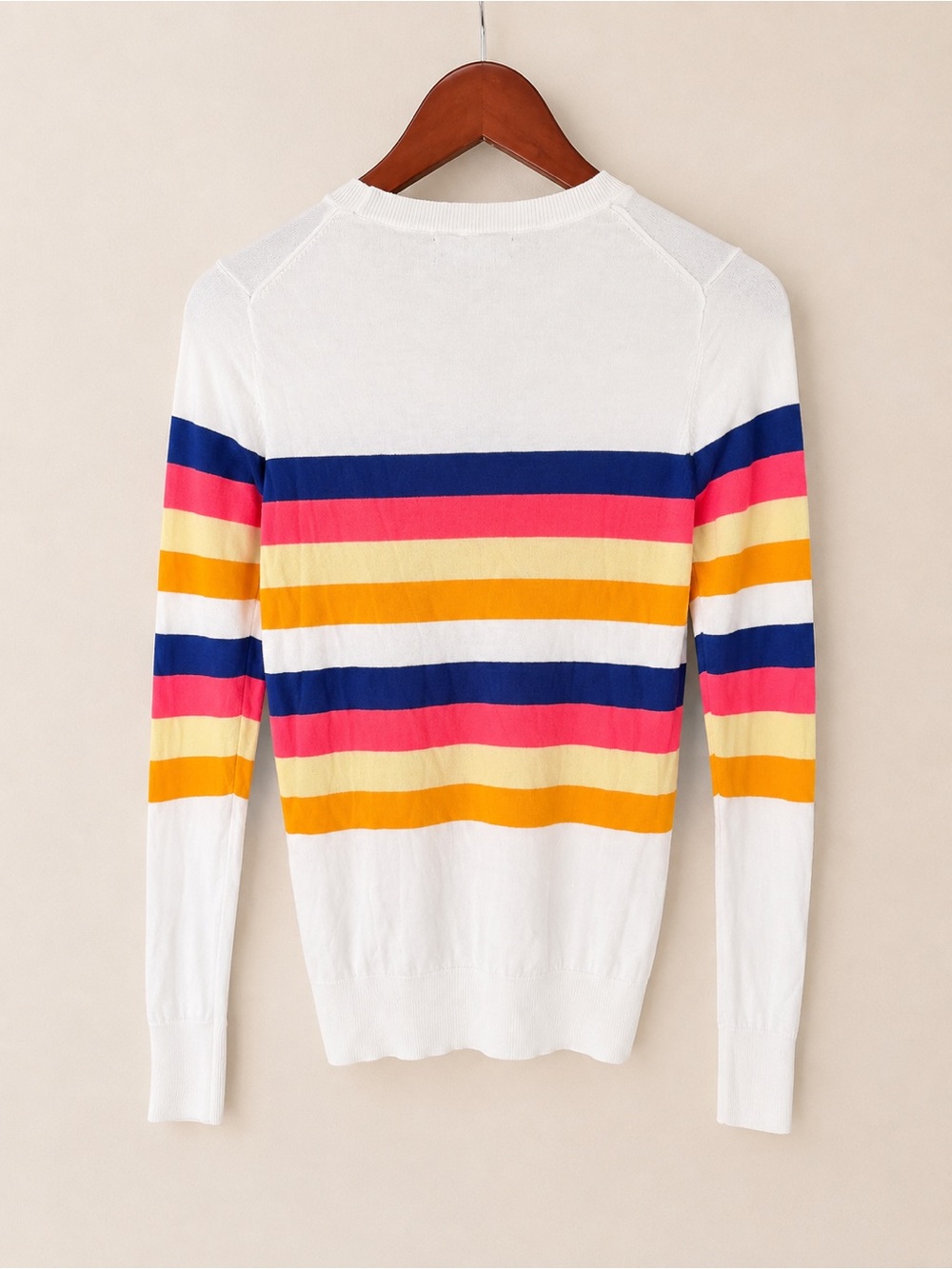 Banana Republic Extra Fine Merino Wool Sweater Small Rainbow Stripe  Crewneck - Picture 3 of 7
